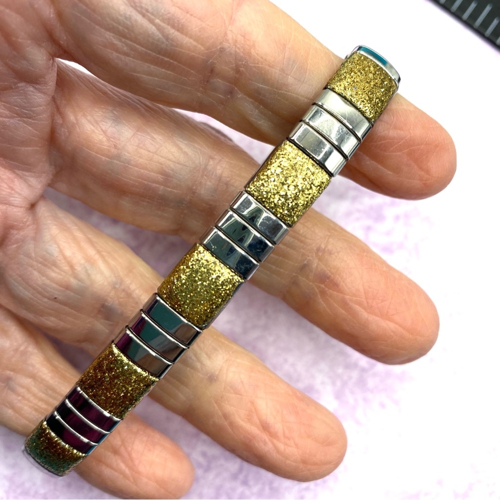 MILOR Stretch Bracelet Stainless Steel & Gold Glitter 8"